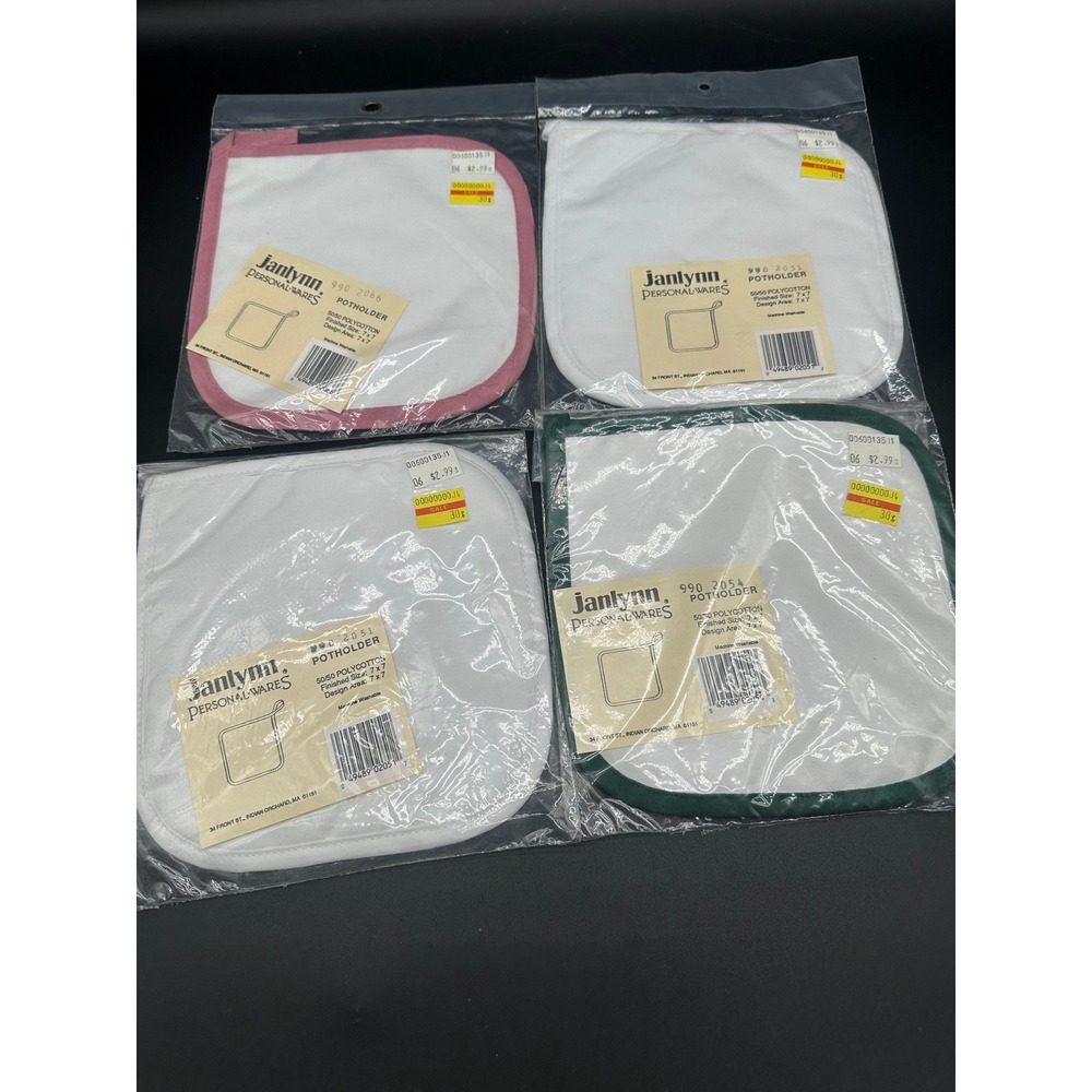 Janlynn Personal Wares Blank Potholders Set‎ of 4 for Embroidery 7x7 USA Made